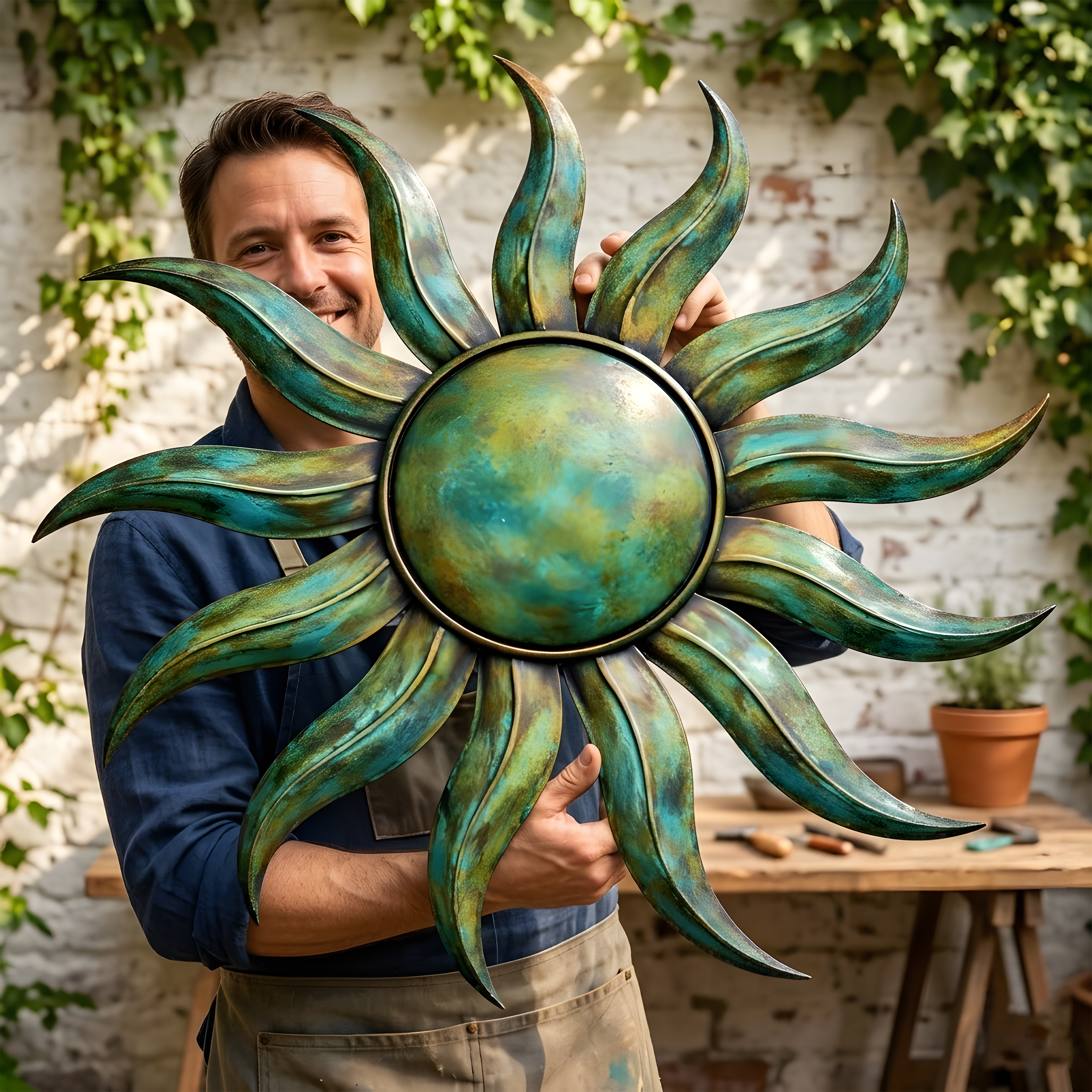 Spiral sun metal wall art boho outdoor garden decor bohemian vintage decorative hanging sculpture for patio wall home