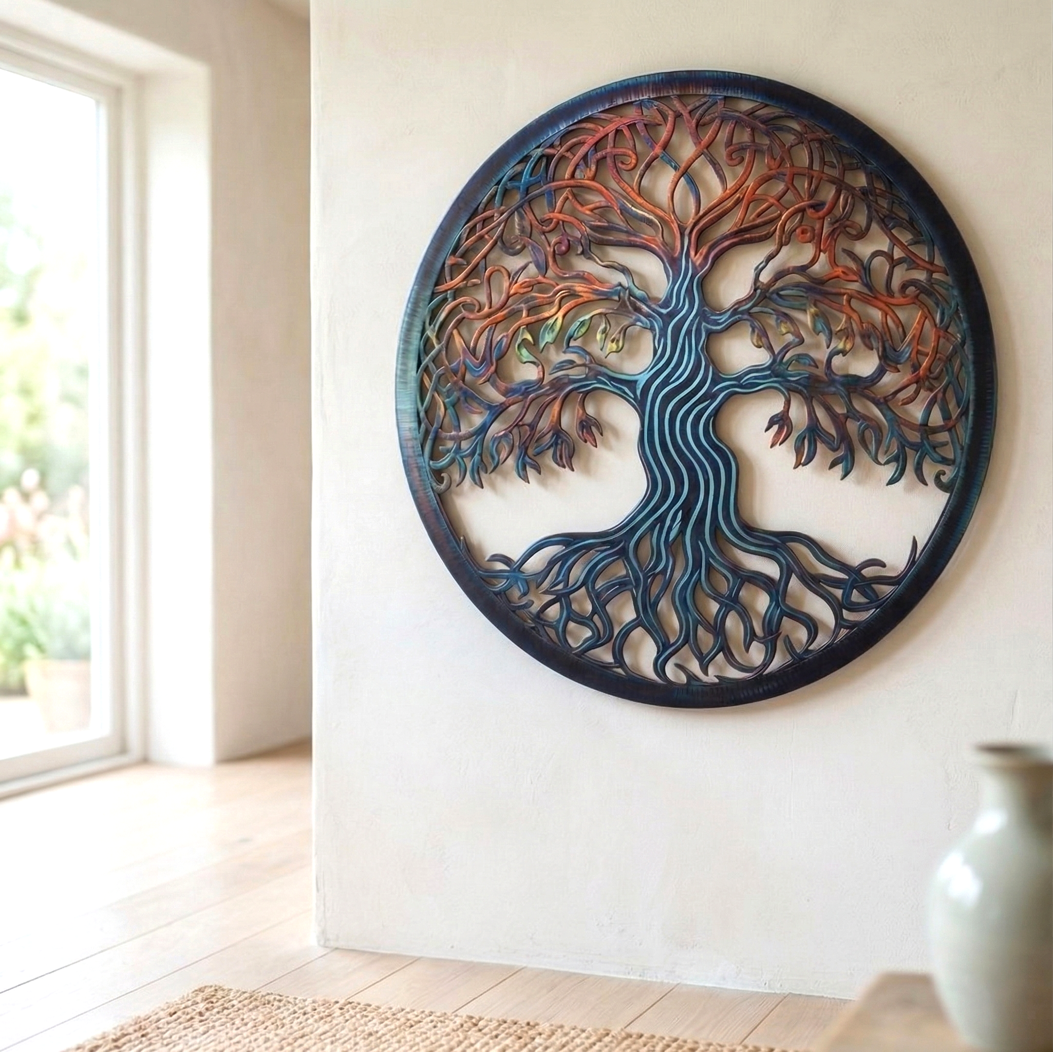 Metal Tree of Life Wall Art, Colorful Round Tree Decor, Boho Home Hanging, Custom Wedding Gift, Nature Wall Sculpture, Modern Farmhouse