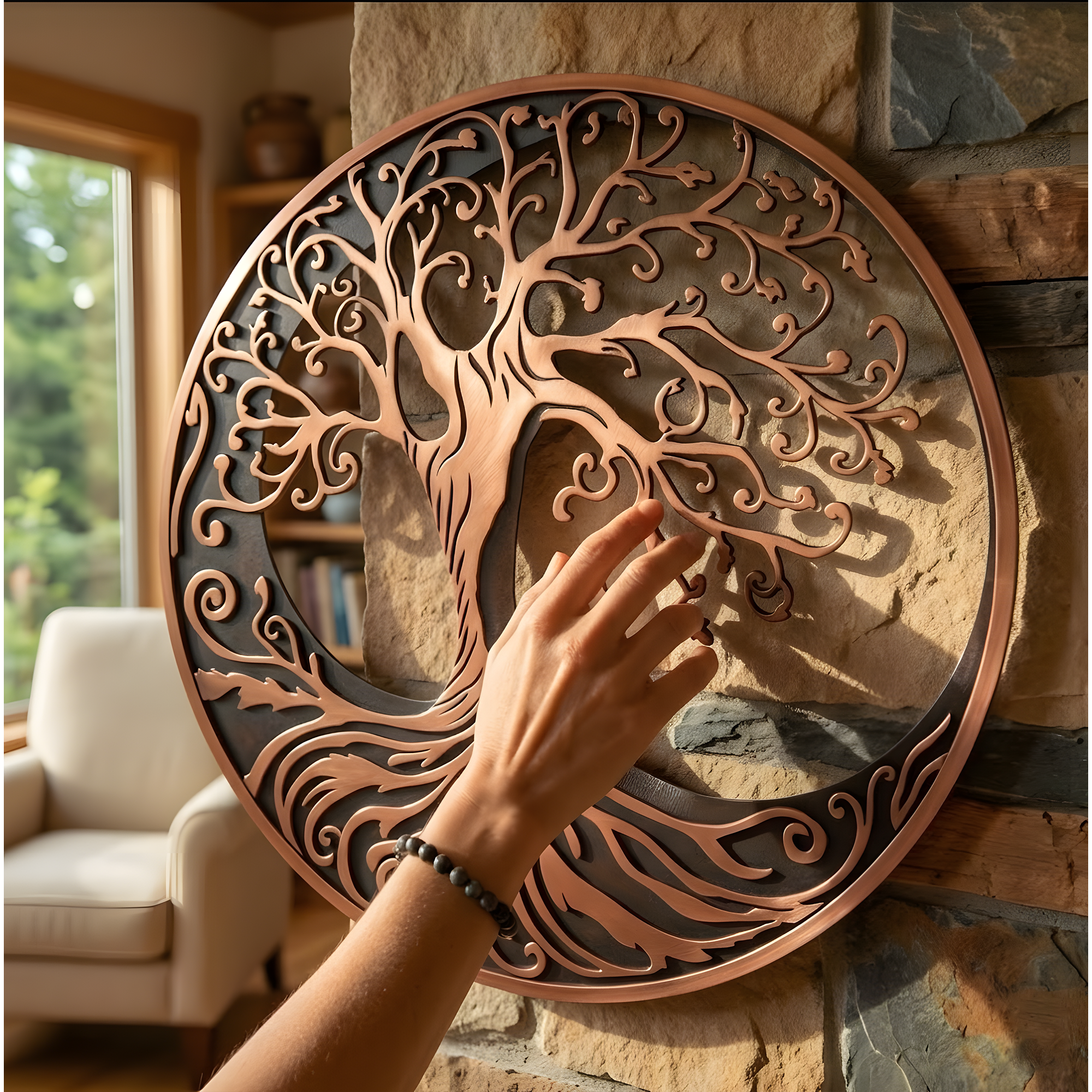 Tree of Life metal wall art sun moon celestial decor boho spiritual wall hanging large round metal art home living room decor gift idea
