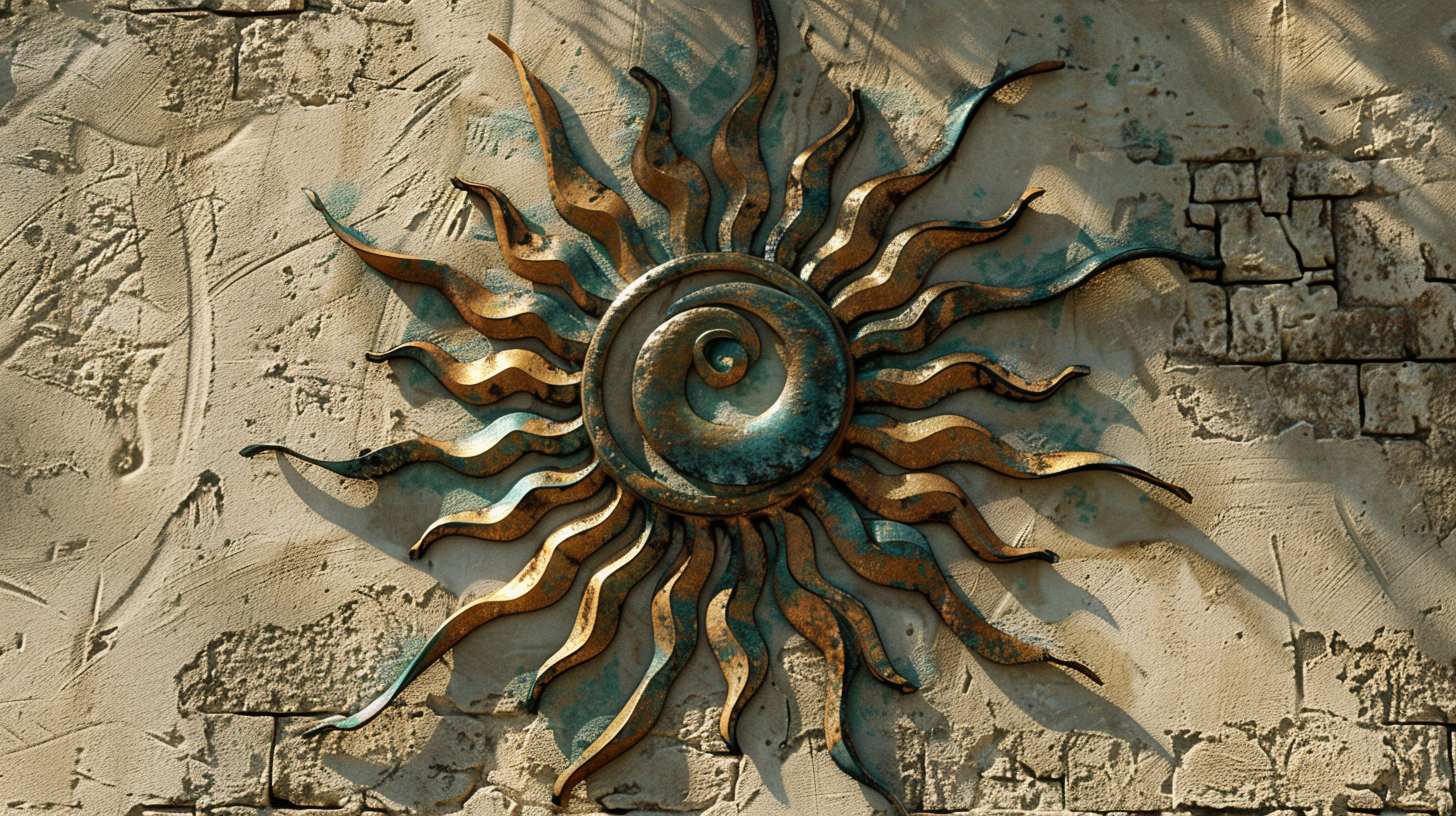 Spiral Sun Wall Metal Sign Rustic Turquoise Bronze Outdoor Wall Decor Handmade Sun Sculpture Gift for Patio Garden Courtyard