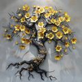 Gold Flower Tree Metal Wall Art, Elegant Black and Gold Floral Sculpture, Modern Rustic Wall Decor, Living Room Housewarming Gift Decor