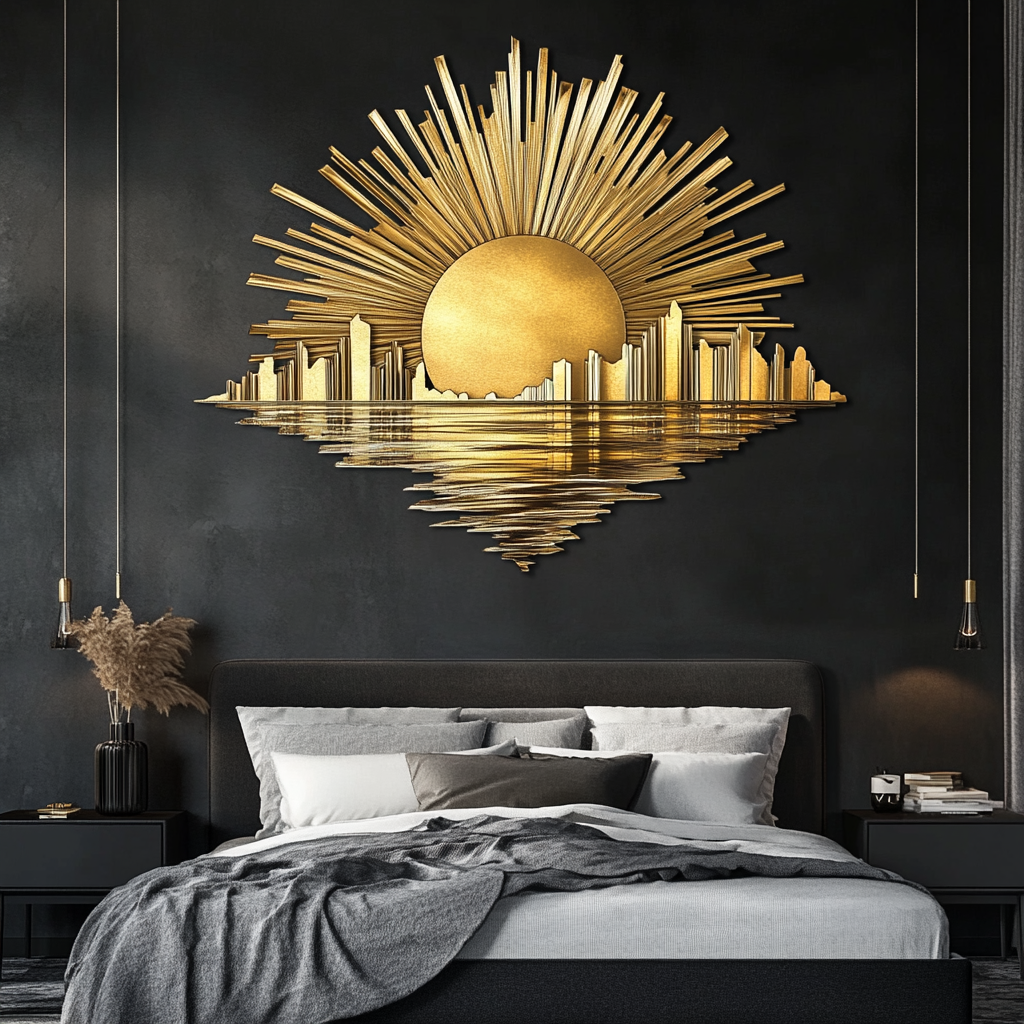 Sun Metal Wall Art, Sunrise Wall Decor for Bedroom Living Room, Boho Golden Sun Wall Hanging, Outdoor Garden Patio Modern Sign, Home Gift