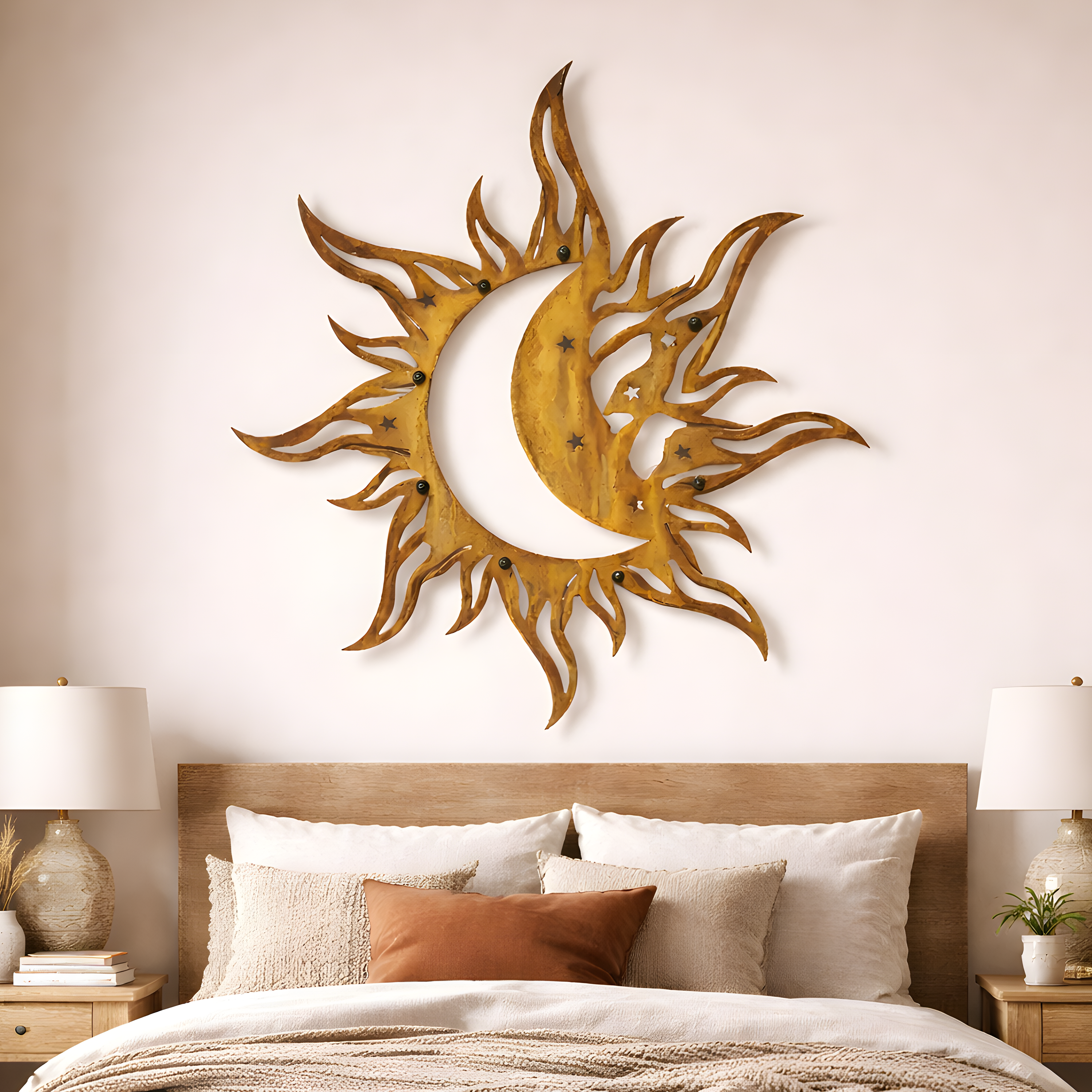 Metal Sun Moon Wall Art Blue Celestial Decor Outdoor Garden Patio Hanging Aluminum UV Printed Moon and Sun Sign for Patio Gift
