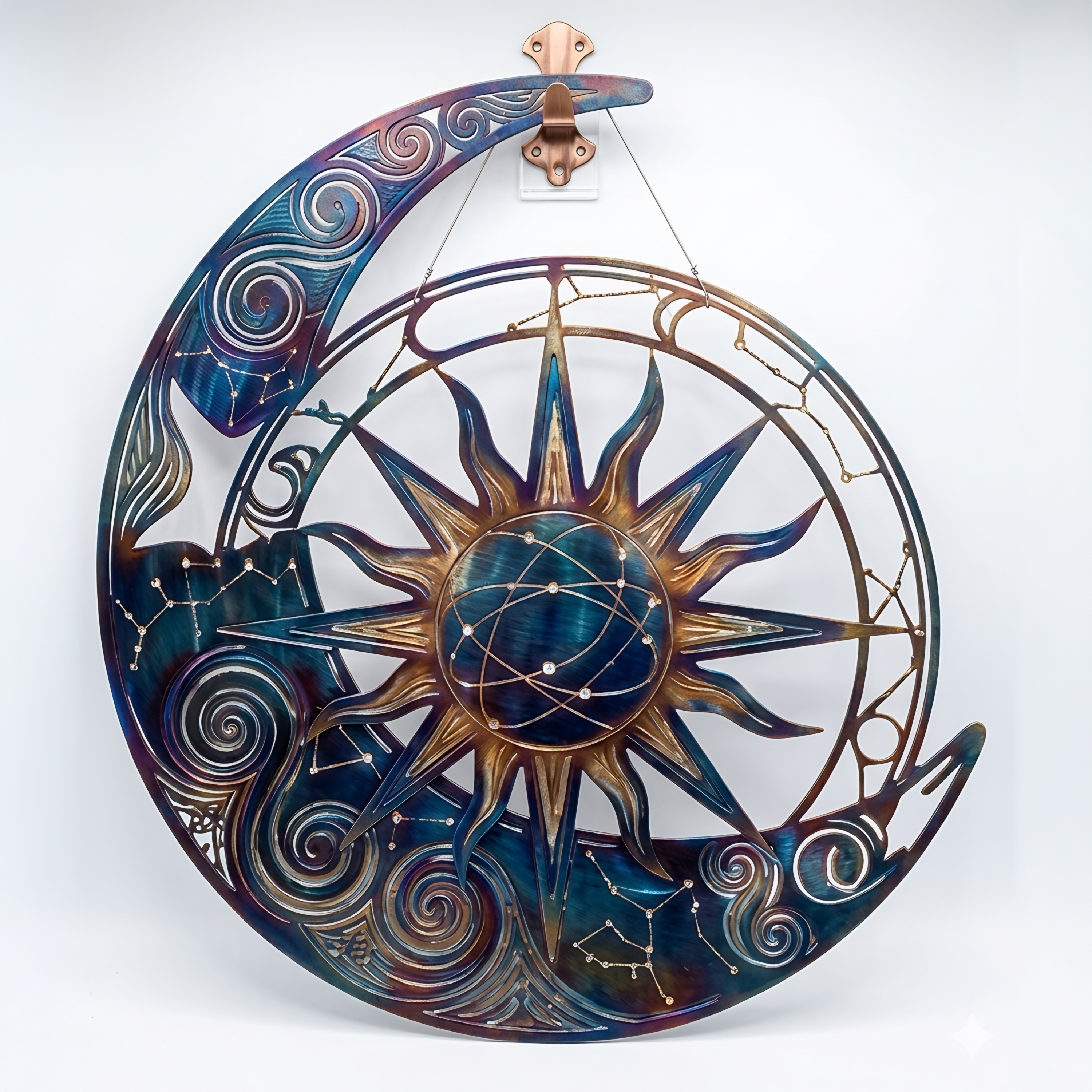 Metal Moon Sun Wall Art Celestial Outdoor Decor Blue Galaxy Hanging Aluminum UV Printed Garden Patio Porch Fence Sign Housewarming Gift