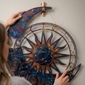 Metal Moon Sun Wall Art Celestial Outdoor Decor Blue Galaxy Hanging Aluminum UV Printed Garden Patio Porch Fence Sign Housewarming Gift