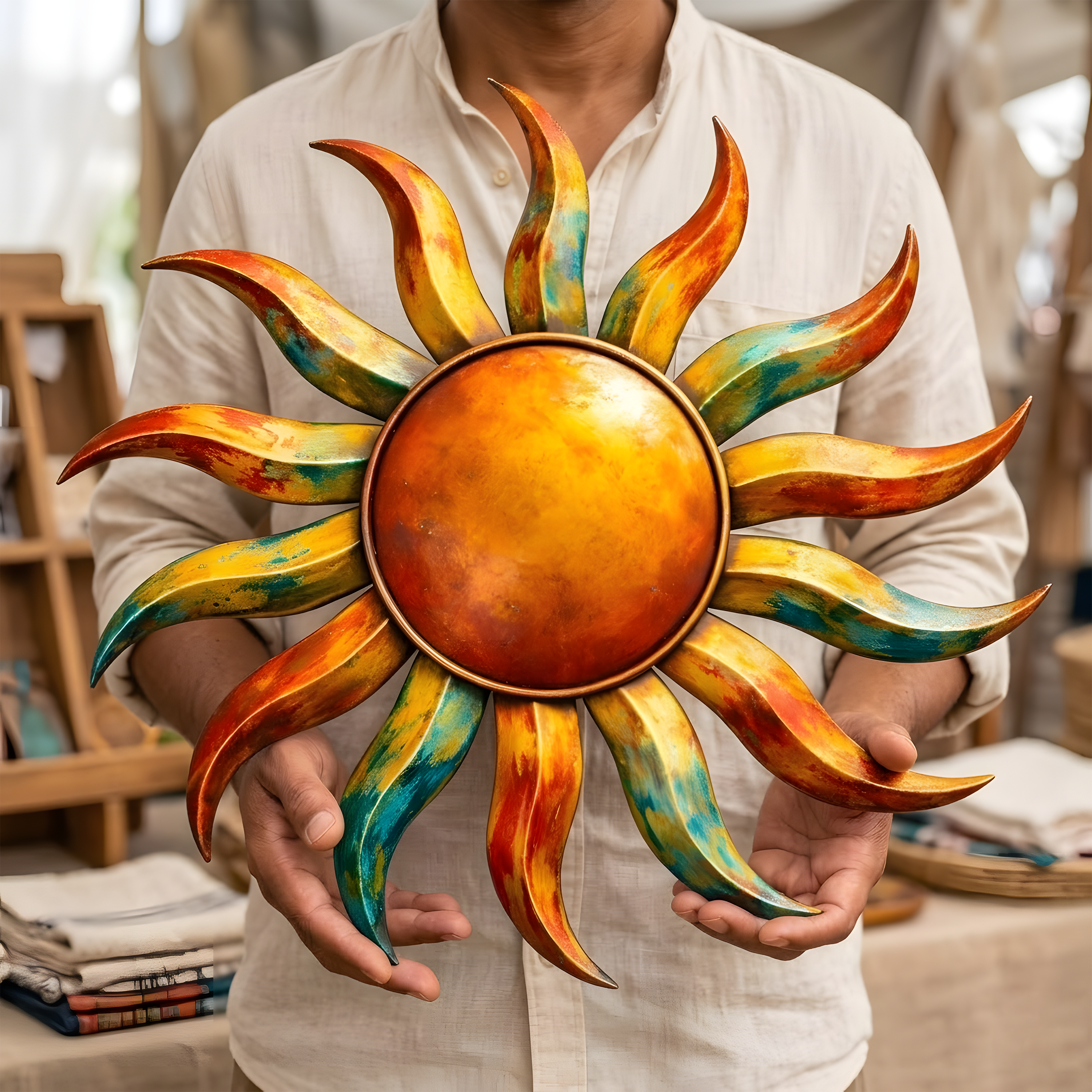 Spiral sun metal wall art boho outdoor garden decor bohemian vintage decorative hanging sculpture for patio wall home