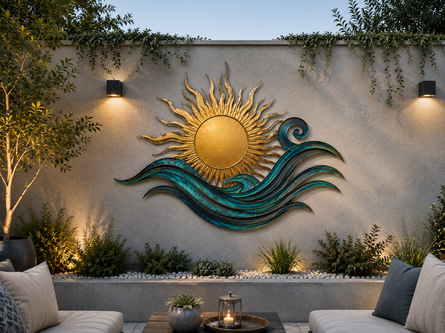 Sun and Wave Metal Wall Art, Coastal Sunrise Wall Decor, Ocean Beach House Sign, Outdoor Patio Wall Art, Nautical Home Decor Gift for Patio