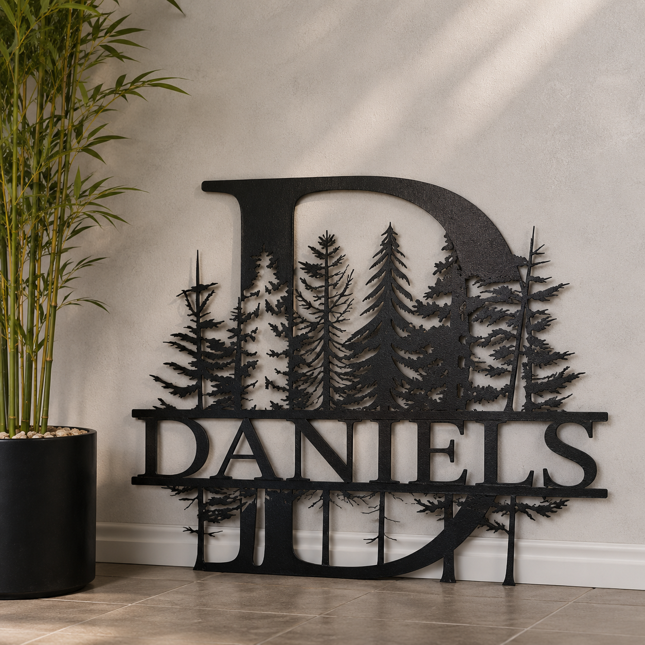 Custom Family Name Metal Sign, Personalized Monogram Wall Art, Pine Forest Last Name Sign, Cabin Lodge Decor, Housewarming Gift for Home
