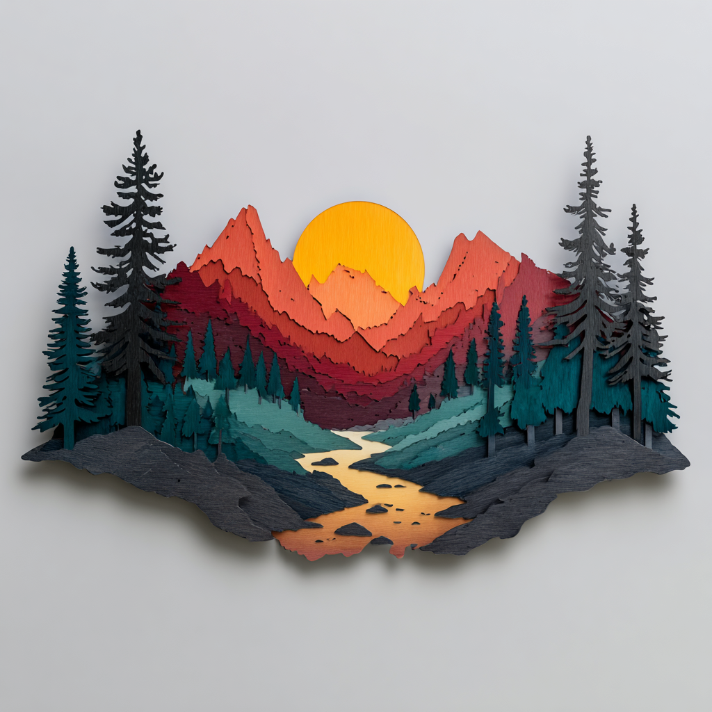 Mountain Sunset Metal Wall Art, Pine Tree Forest Sign, Nature Landscape Wall Decor, Rustic Cabin, Outdoor or Indoor Home Sign