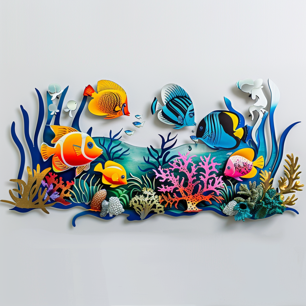 Underwater Coral Reef Metal Wall Art, Colorful Tropical Fish Decor, Ocean Sea Life Sign, Beach House Coastal Wall Art, Bathroom Decor Gift