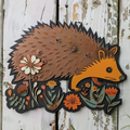 Hedgehog Metal Wall Art, Woodland Animal Decor, Rustic Garden Hedgehog Sign, Cute Floral Wall Art for Patio, Nursery, Farmhouse Gift Decor